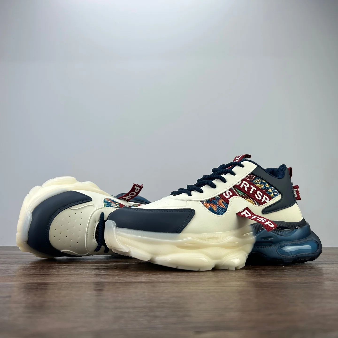 Spring Summer Men's Dad Shoes Popcorn Thick Bottom Running Shoes Breathable Shock Absorption Low Top Casual Sneakers