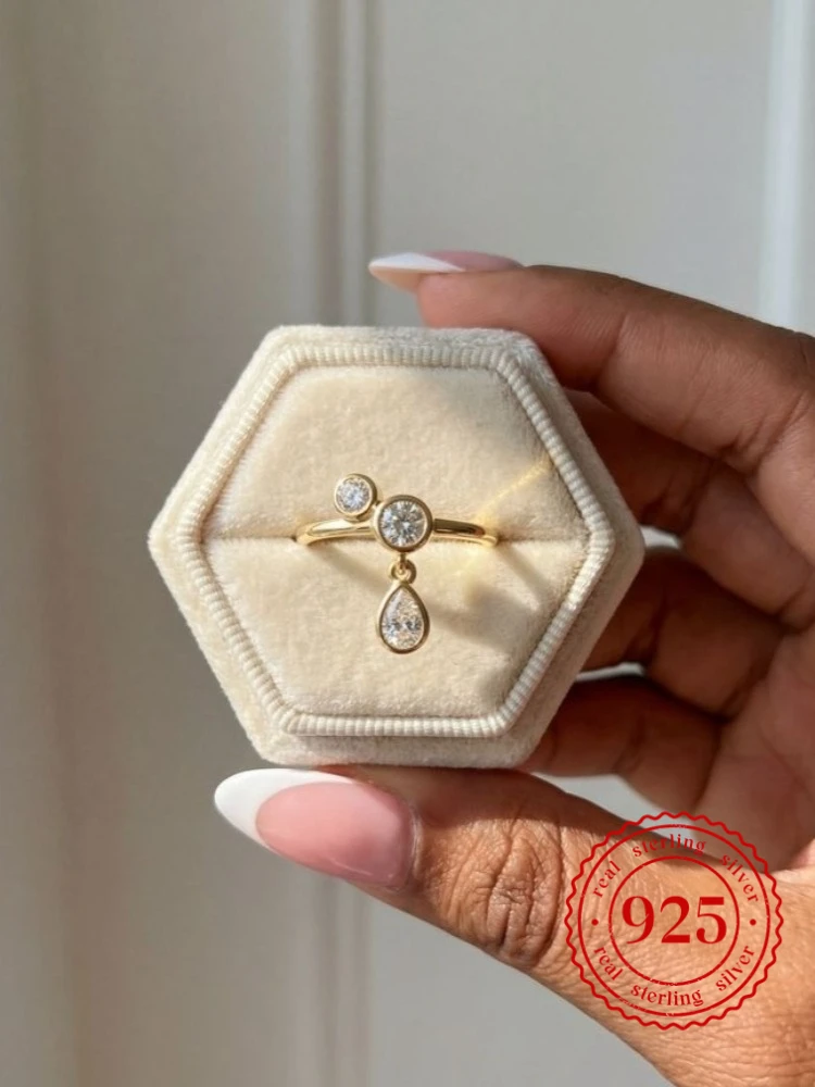 

PAOVA 925 Sterling Silver Exquisite Water-Drop Zircon Round Ring For Women Engagement Wedding Luxury High Quality Fine Jewelry