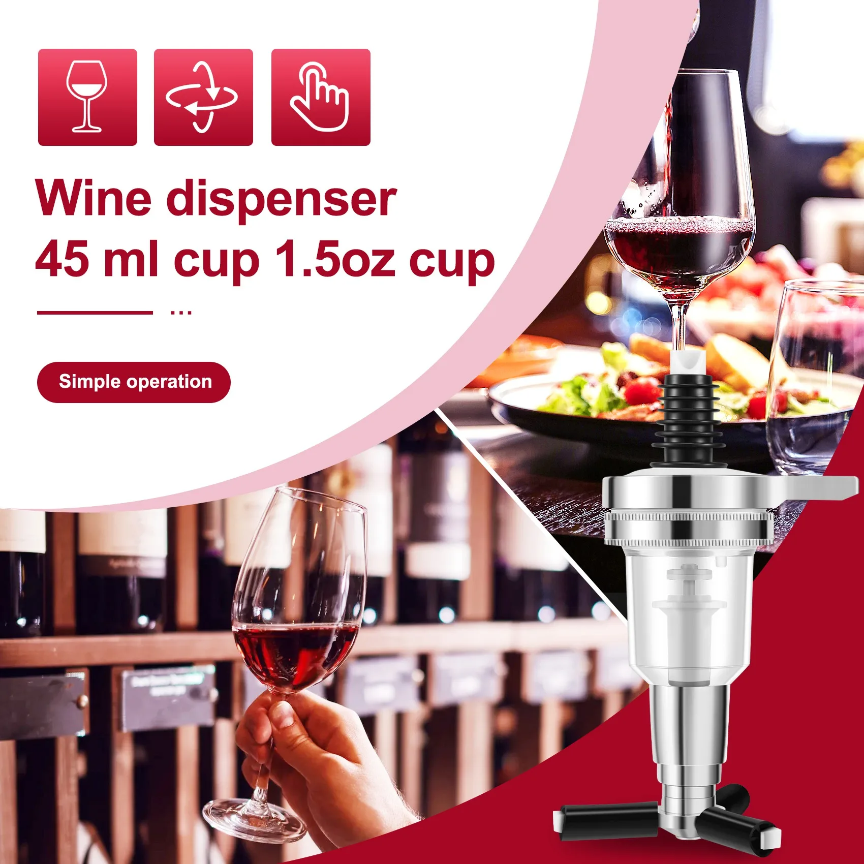 2Pcs 45Ml/1.5Oz Bar Butler Wall Mounted Replacement Nozzle Shot Dispenser for Revolving Liquor Bottle Holder