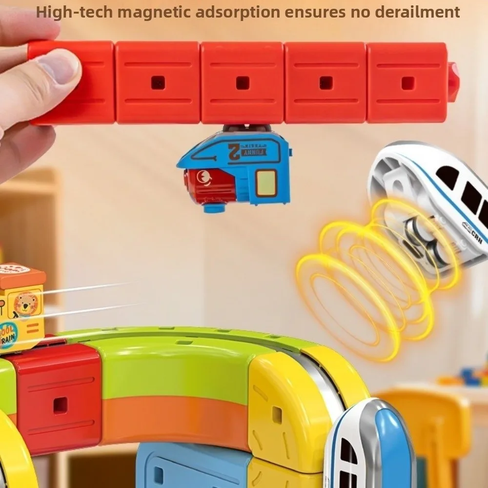 3D Track Fusio Magnetisches Auto-Spielzeug zum Selbermachen mit Zug- und Verkehrszeichen, magnetische Auto-Tracks, Bauspielzeug, magnetische Track-Bausteine