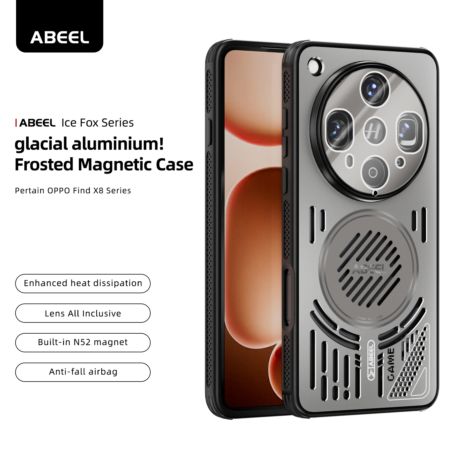 

ABEEL Alumium Super Heat Dissipation Metal Magnetic Case for OPPO Find X8 Ultra X8 Pro X8S Plus Breathable Cooling Phone Case
