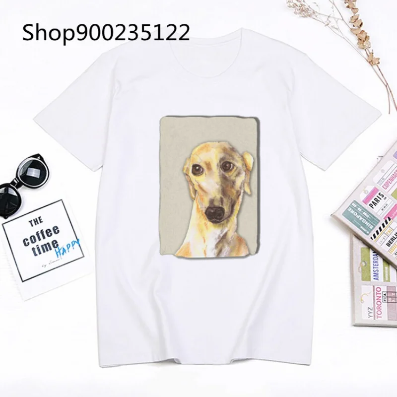 Greyhound Dog Women Funny Tshirts Print Ladies T-shirt Girl Y2K Basis O-collar White Shirt Short Sleeved Summer female Clothing