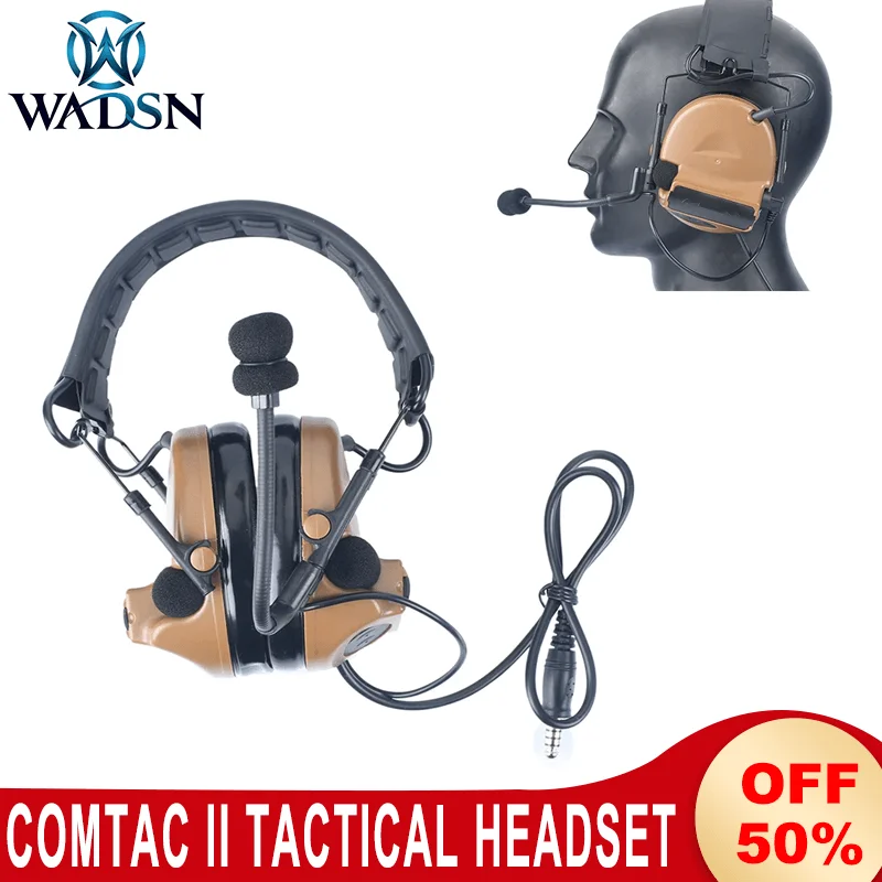 WADSN Softair Comtac II Tactical Headset Noise Canceling Airsoft Baofeng PTT Civilian Helmet Headphones Hunting Shooting Headset