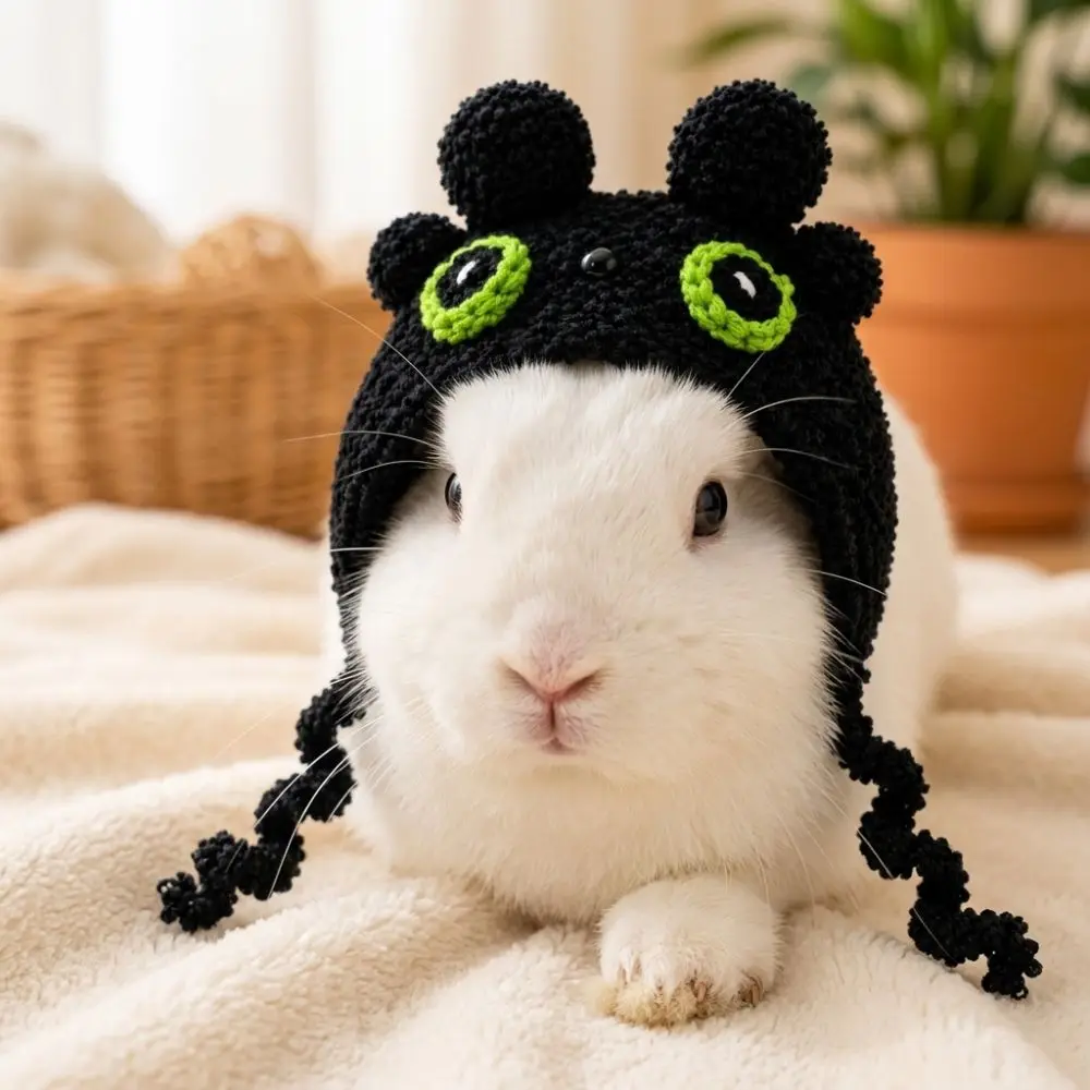 Adjustable Ties Small Pet Crochet Hat Sunflower Bear-Shaped Guinea Pig Costume Hat Soft Skin-Friendly Shape-Retaining