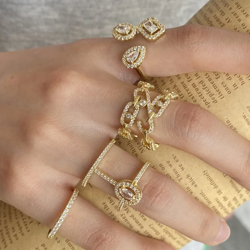 

UILZ Trendy Simple Geometric Design Micro-set Opening Women's Ring Adjustable Shiny Charm Daily Party Jewelry Accessories