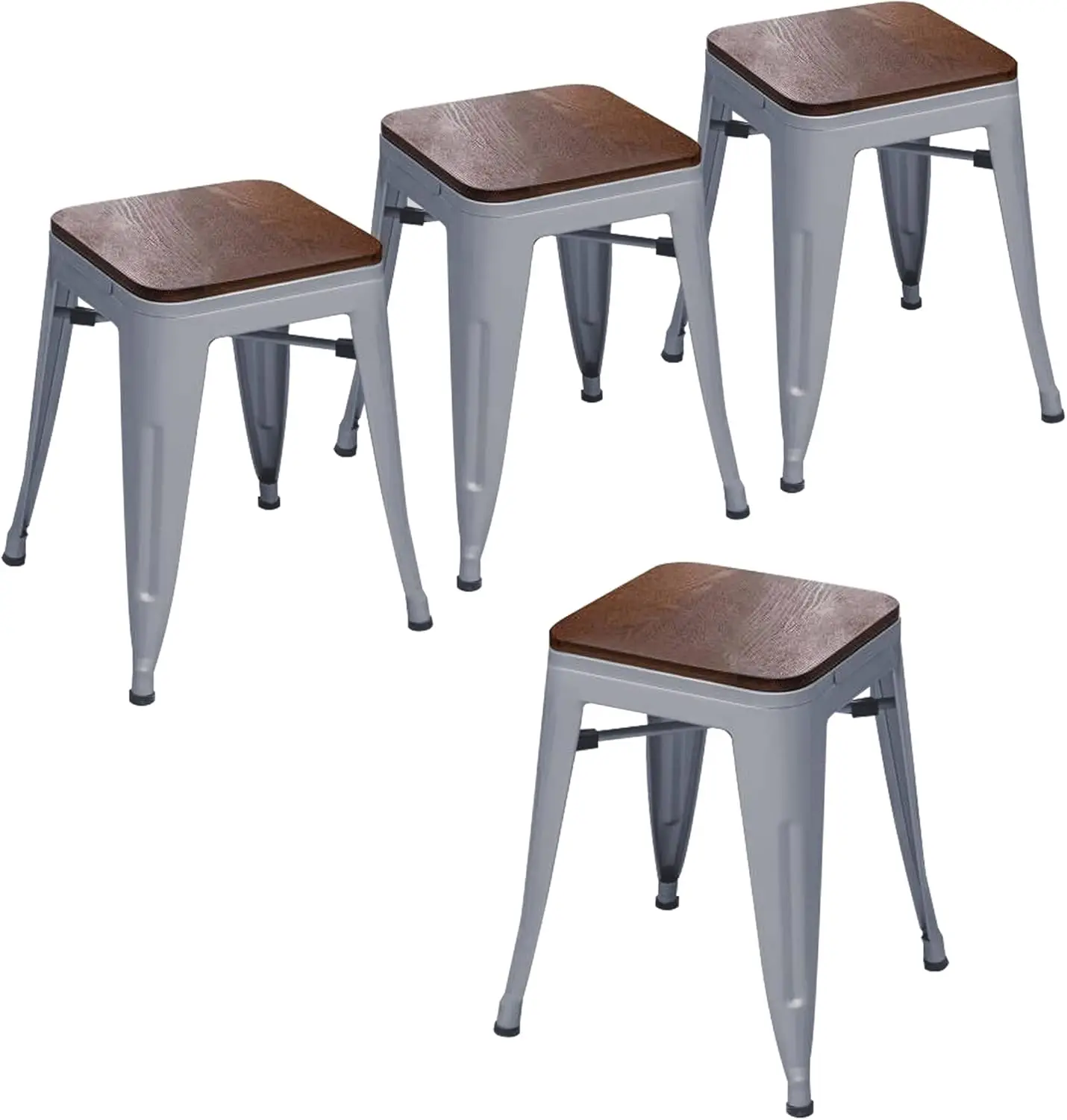 18 Inch Stools Metal Dining Chairs Set Of 4 Stackable School Stools Short Stools Bar Stools Classroom Stools (18 Inch, Silver)