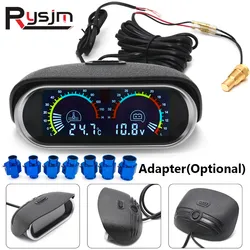 12V 24V Digital Water Temperature Gauge + Volt Water Temperature Sensor 1/8NPT Head Plug Joint Pipe Sensor Radiator Hose Adapter