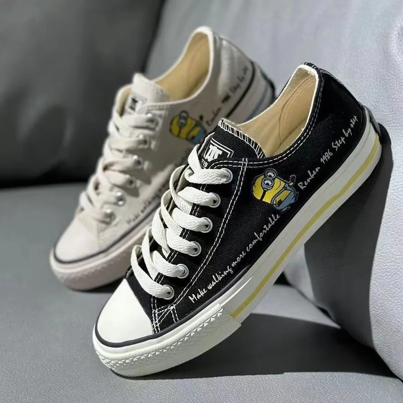 Minions real photo ivory black 2025 new Spring Autumn Winter Style High Top Casual Shoes for Female Students women flats shoes