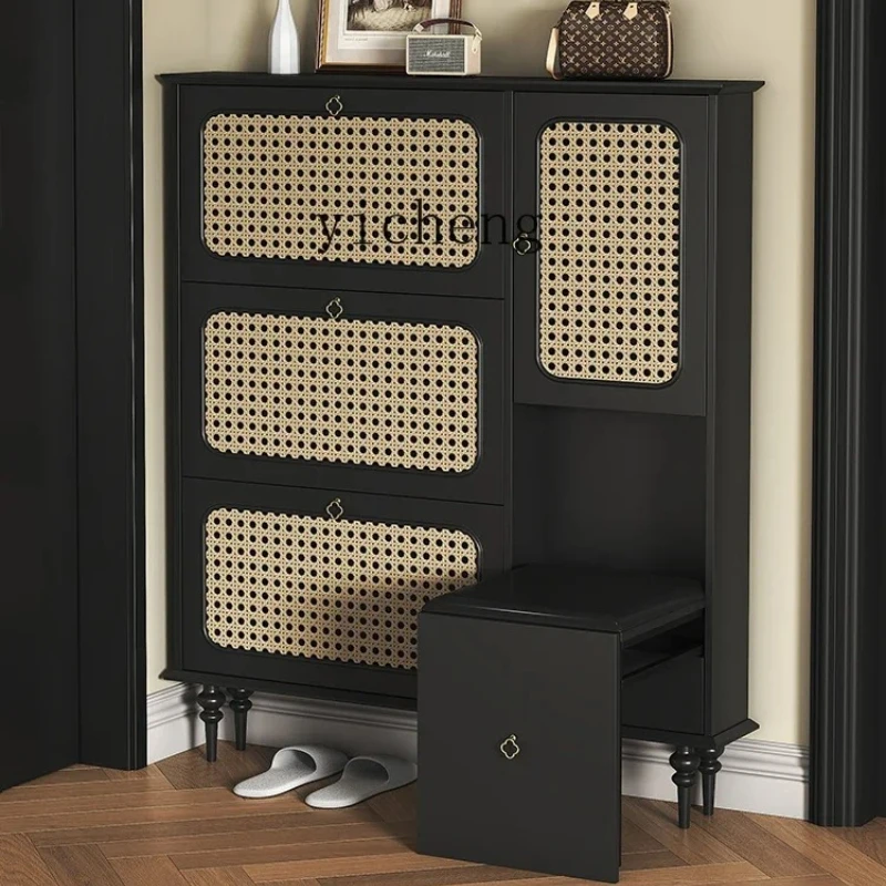 

BB Vintage Rattan Ultra-Thin Shoe Cabinet Home Doorway Corridor Corridor Tilting Entrance Cabinet against the Wall
