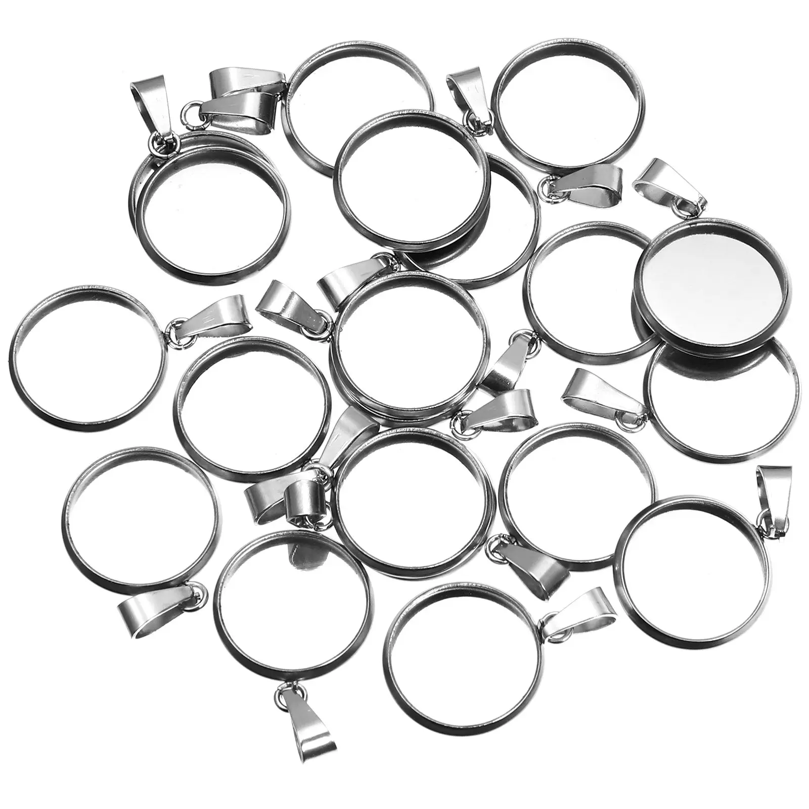 

20 Pcs Stainless Steel Pendant Trays DIY Jewelry Accessories Silver Charms Necklace Making Kits Stylish Bases Round Cork