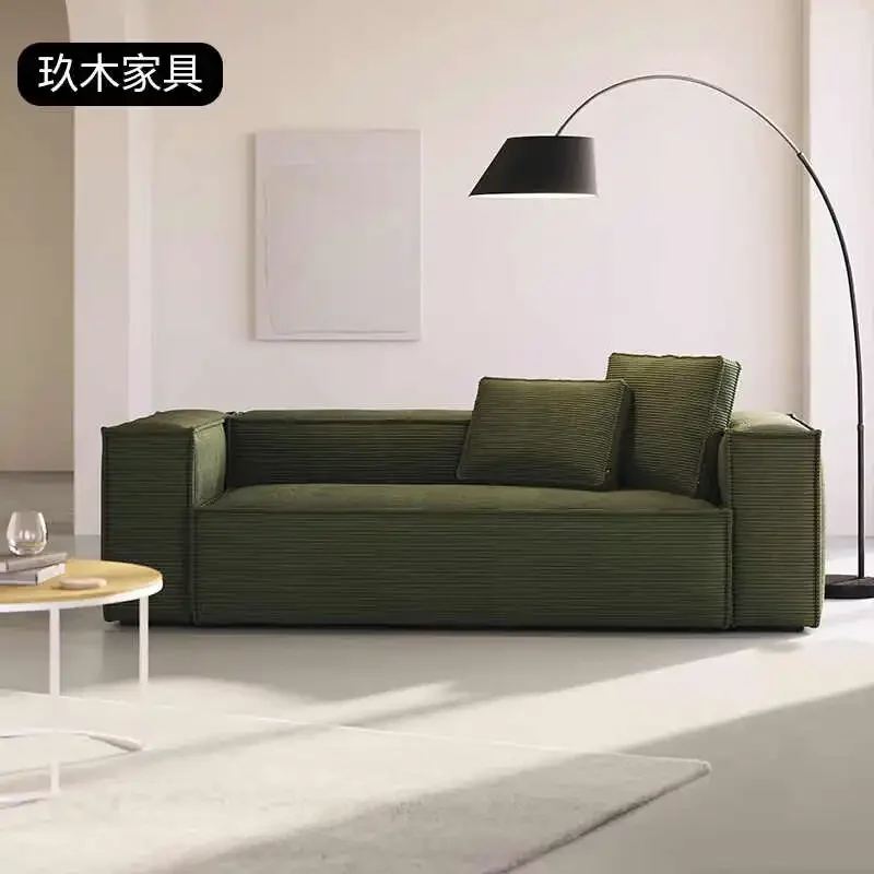 ！@Small Living Room with Three People, Straight Row Fabric Sofa, Corduroy French Retro Tofu Block Module