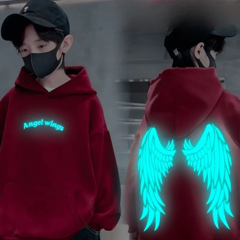 توهج الظلام أجنحة مقنعين البلوز صوف مبطن البلوز الأعلى بنين بنات الشباب الاطفال المراهقين للجنسين الشارع الرقص لباس غير رسمي الخريف