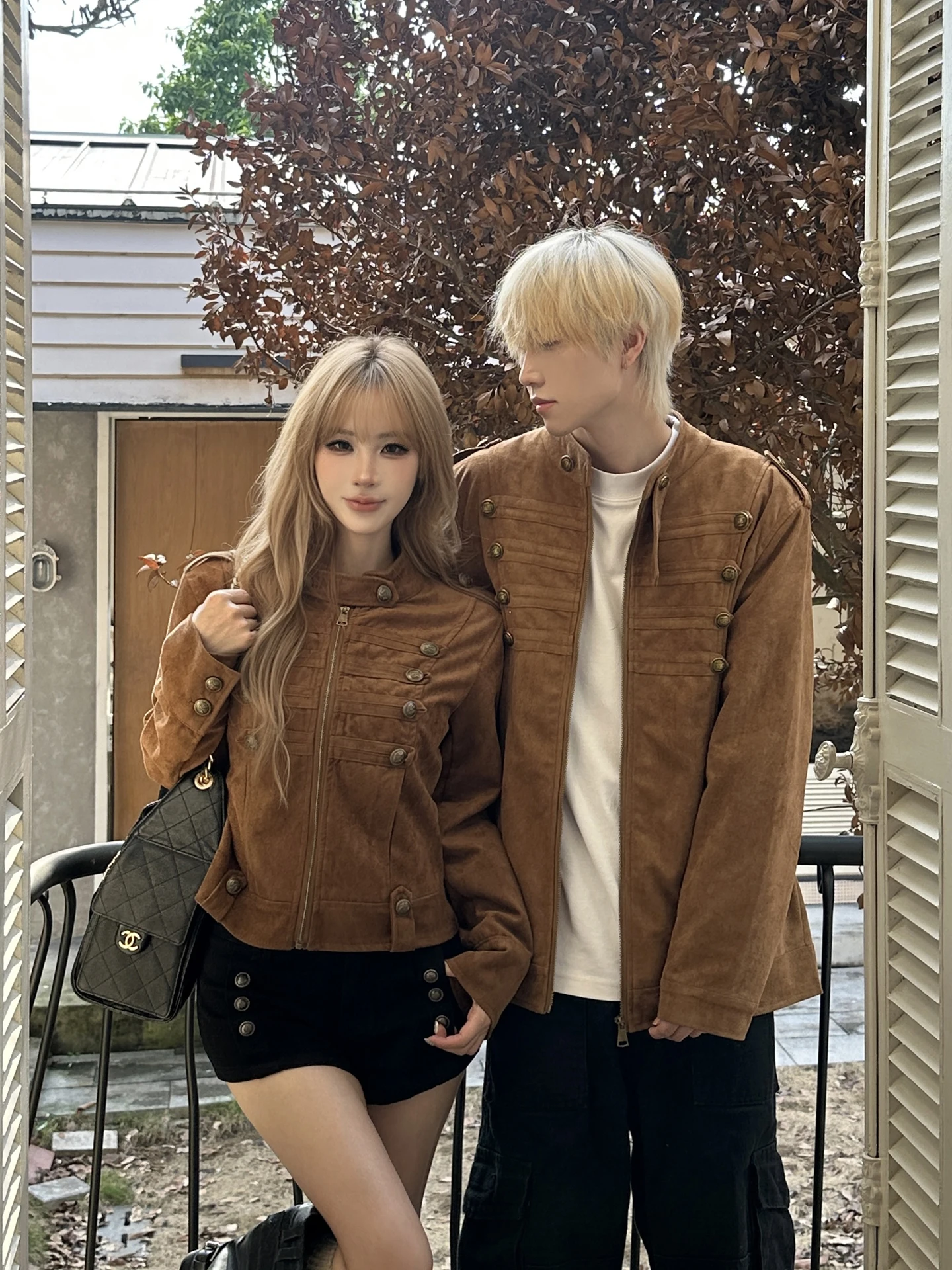 American Retro Suede Jacket Button up Collar Couple Matching Long And Short Autumn Winter Outerwear Youth Fashion Standard Fit