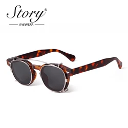 STORY Vintage Rivet Steampunk Clip on Sunglasses Women Men Classic Round Removable Flip Polarized Lens Sun Glasses Gafas De Sol