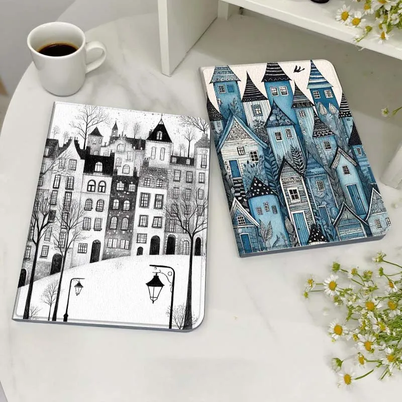 

Cartoon Blue House Pattern Tablet Case For Samsung Galaxy Tab S7 S8 S9 S10 FE Lite Gift