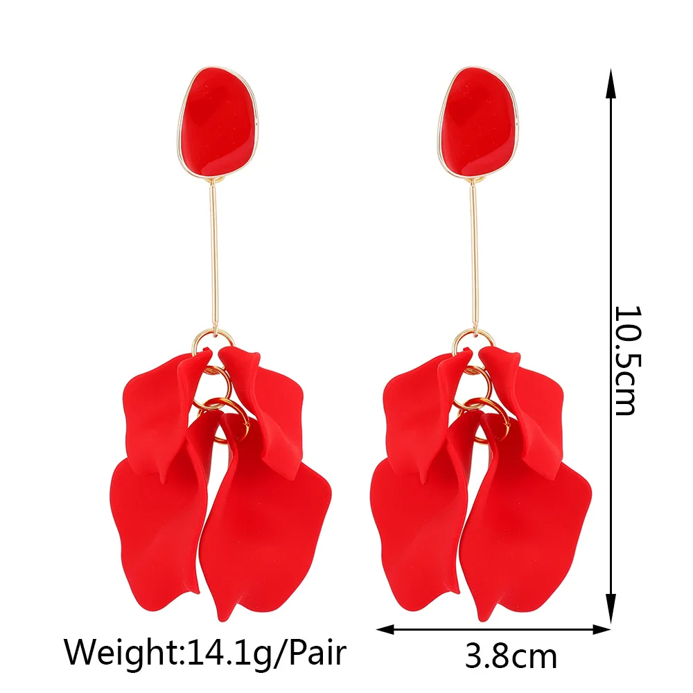 12 Colors Romantic Sweet Acrylic Petal Long Dangle Drop Earrings For Women Girl Trend Luxury Fuchsia Jewelry