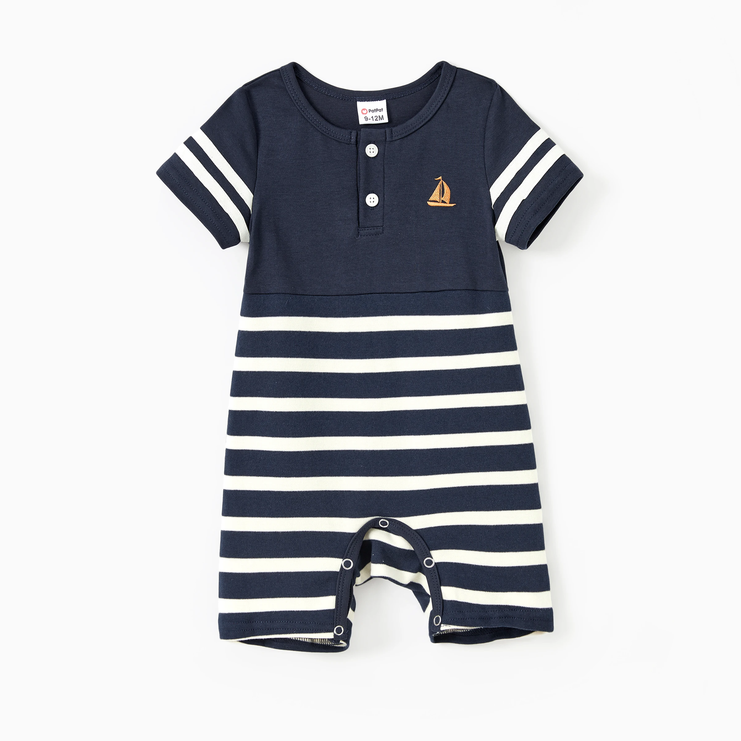 PatPat Family Matching Sets Preppy Style Cotton Striped Polo Shirt or Henley Neck Button Up H-Line Dress