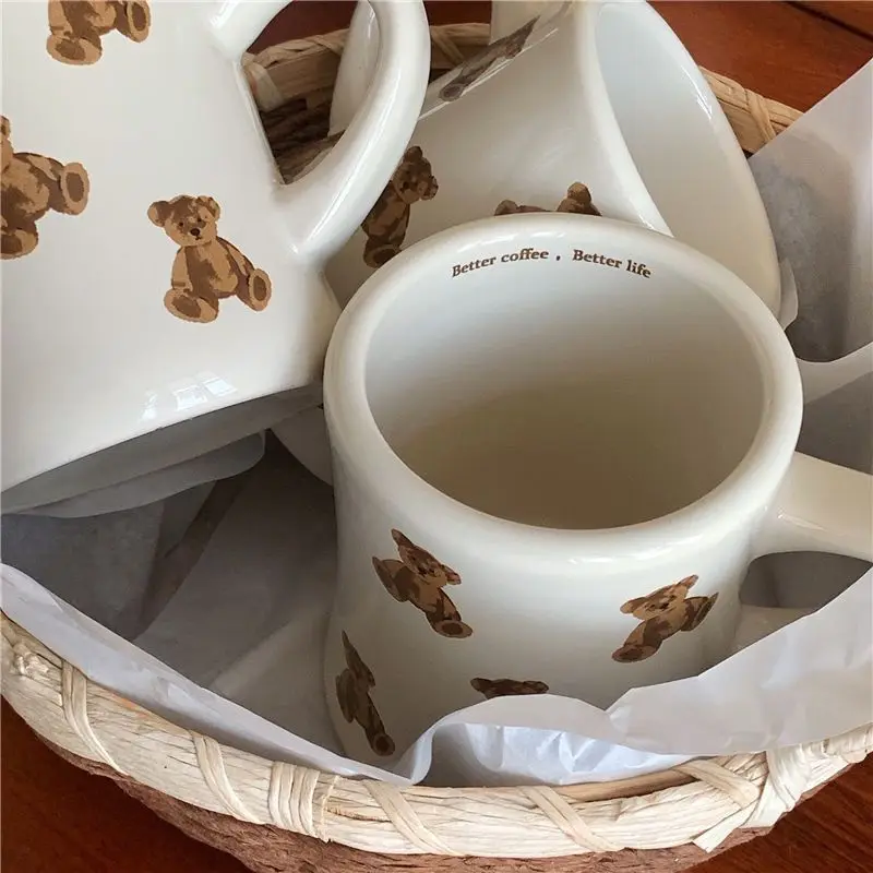 Thickened Cream White Mug Cute Bear Cartoon Ceramic Cup with Handle Milk Cup Coffee Cup Modern Simple Universal Water Cups