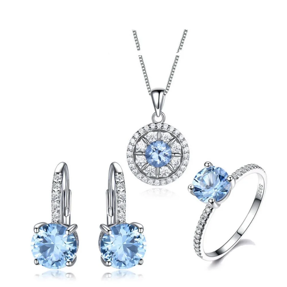 

Umcho 925 Sterling Silver Nano Sky Blue Topaz Jewelry Rings Drop Earrings Necklaces For Women Wedding Gift