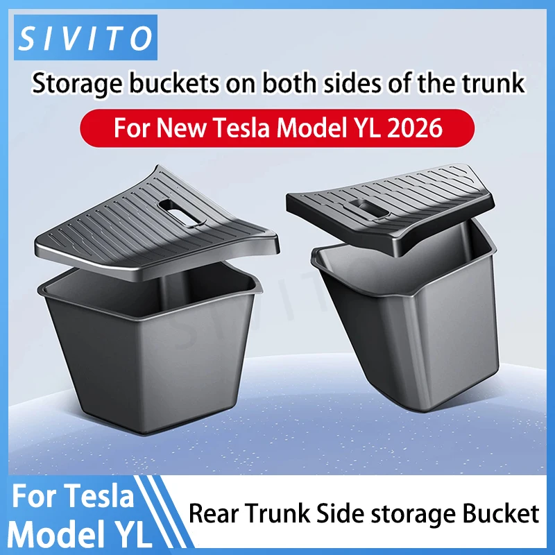 

Rear Trunk Side Storage Box for Tesla Model YL 2026+ Waterproof TPE Organizer Bins Carpet Lids Left Right 1 Pair Car Accessories