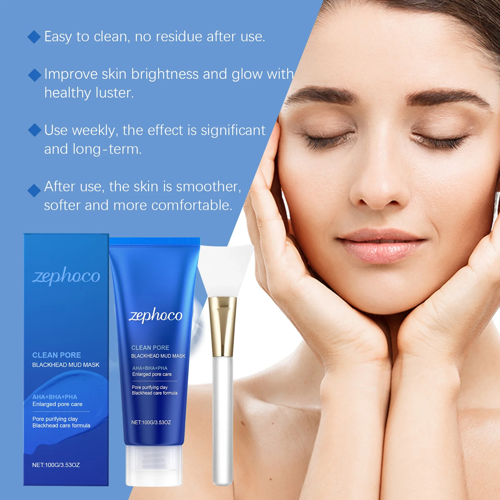 Zephoco Pore Cleaning Mud Mask Peel‑Off Blackhead Remove Deep Clean Exfoliator Minimize Pores Oil Control Facial Care Mud Mask