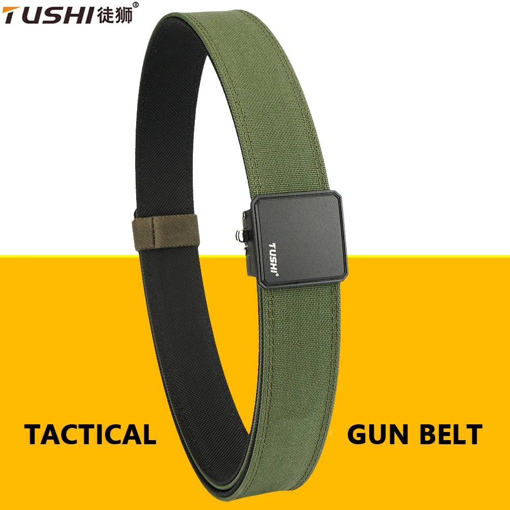 

TUSHI Automatic Buckle Belt for Men Real Nylon Military Hard Tactical Belt Non Slip Hiking Hunting Gun Belt Male IPSC Waistband