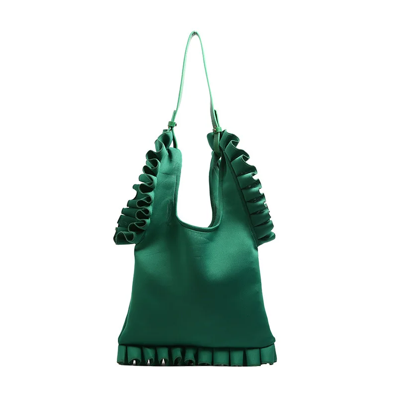 

Style Large Capacity Shopping Handbags For Women Chic Folded Knit Pleated Bags Female Fashion Stripe Panelled Tote Bag