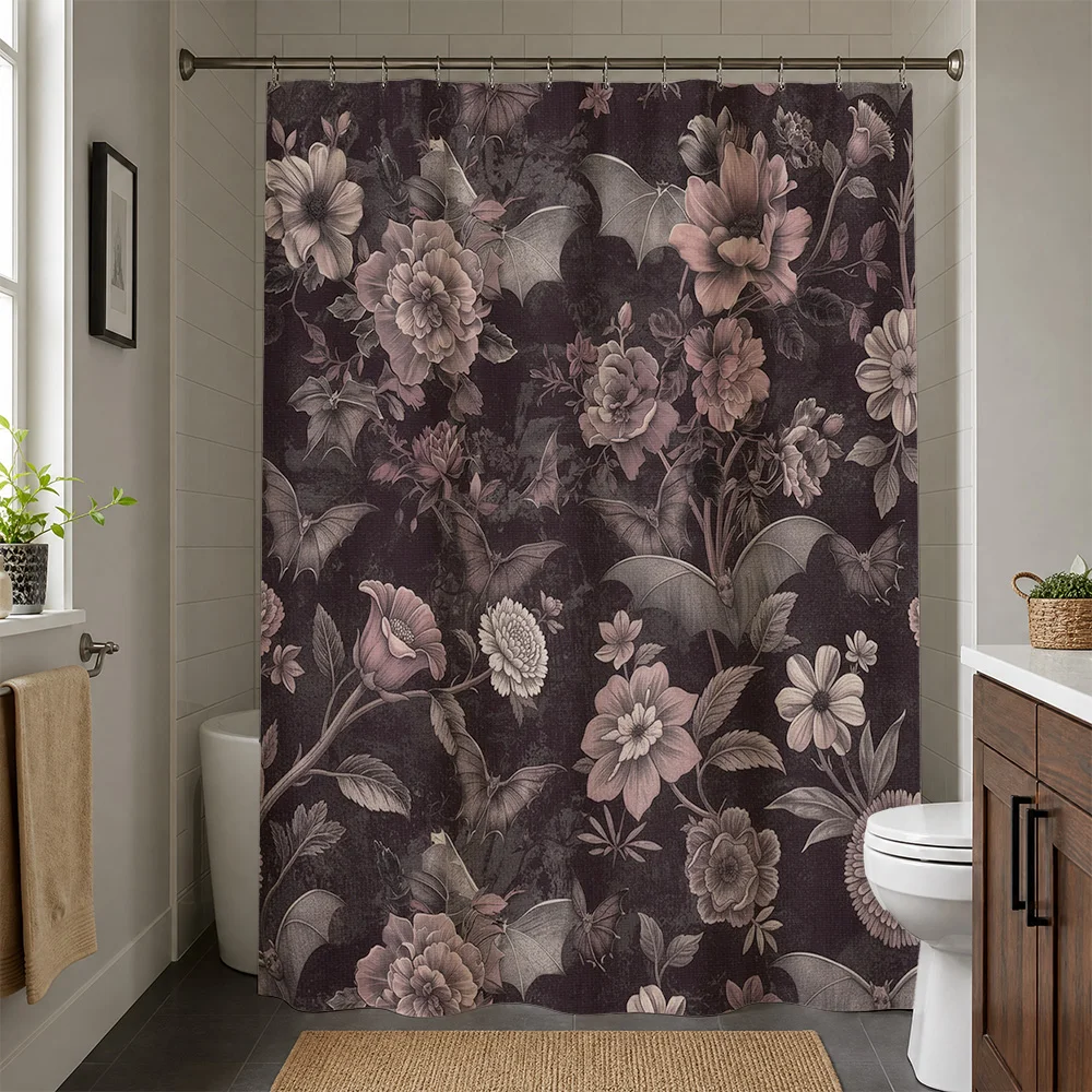 Dark Floral Botanical Shower Curtain Waterproof Bathroom Curtain Luxury Print for Master Bath Decor