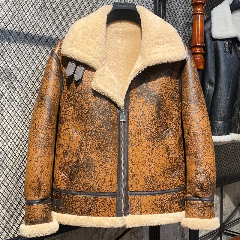 Giacca in vera pelle di montone da uomo moda cappotto da moto inverno caldo giacche di pelliccia naturale abbigliamento uomo addensato B3 tuta da volo