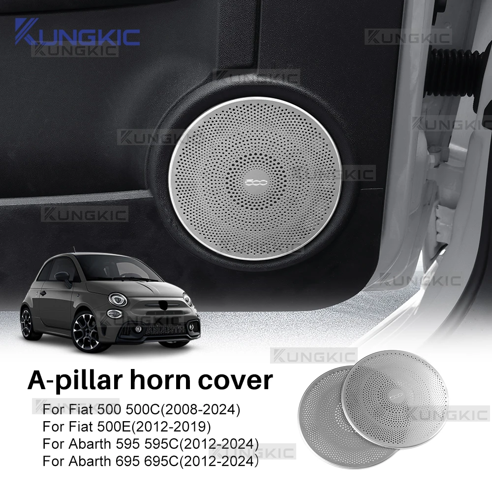 

Car Stainless Steel Door Horn Audio Speaker Trim For Abarth 595 595C 695 695C 2012-2024 Fiat 500 500C 2008-2024 500E 2012-2019