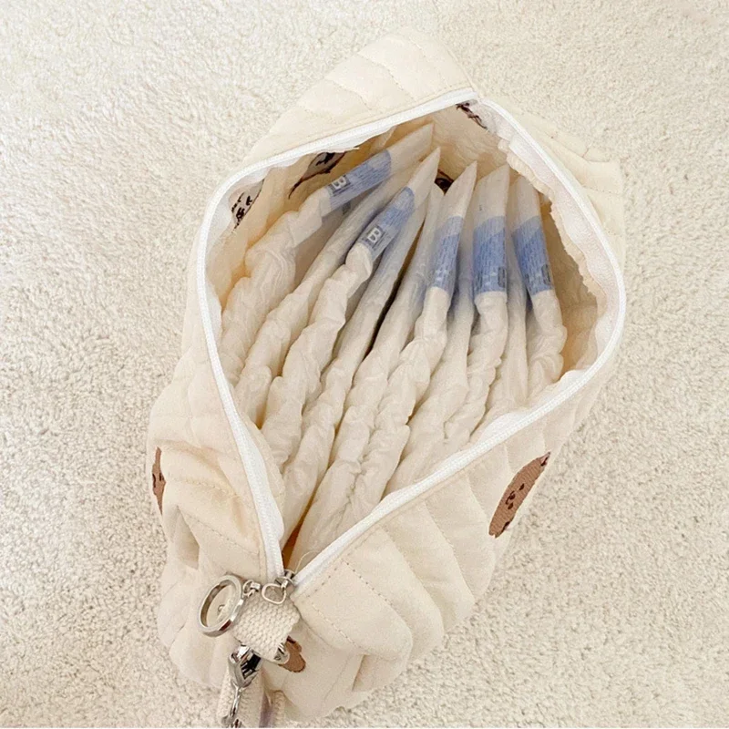 Cute Embroidery Cotton Baby Diaper Bag Newborn Diaper Storage Caddy Nappy Organizer Travel Stroller Hanging Bag Zipper Mommy Bag image 4