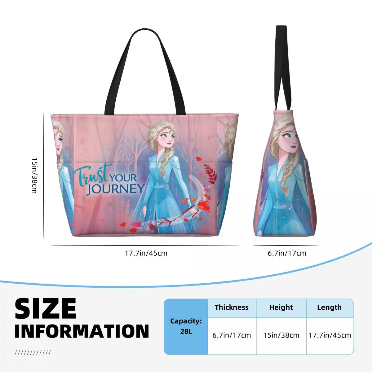 Custom Elsa Princess Frozen Beach Tote Bag Women Extra Large Gym Carry On Animated Movie Travel Shopping Bags