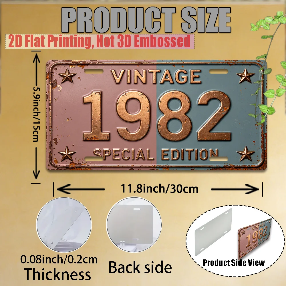 2D Flat, [2D Flat] 1pc, Vintage Metal Sign, Only for Decoration, Outdoor Wall Art (11.8' * 5.9'), 1982 Aluminum Sign, Bedroom De