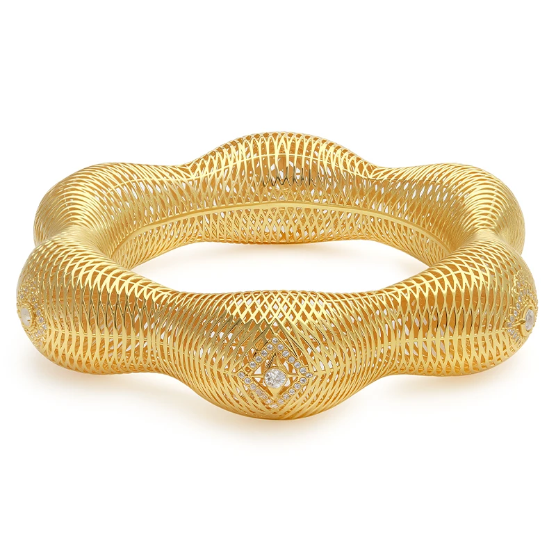 IVOG Creative Hollow Mesh Wavy Chunky Bangle Women Fashion Sparkly Cubic Zircon Charm Bracelet Jewelry Gift