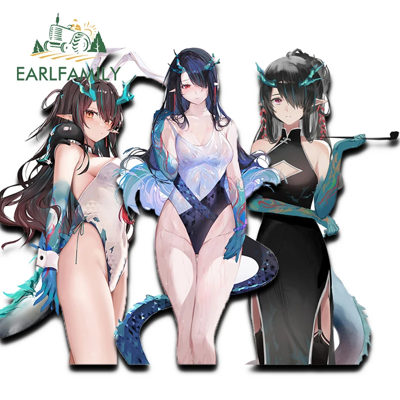 EARLFAMILY 13cm Waifu Dusk Genshin Impact Car Sticker Dragon Anime Luggage Funny Bottle Decal Kawaii Windshield Car Accessories