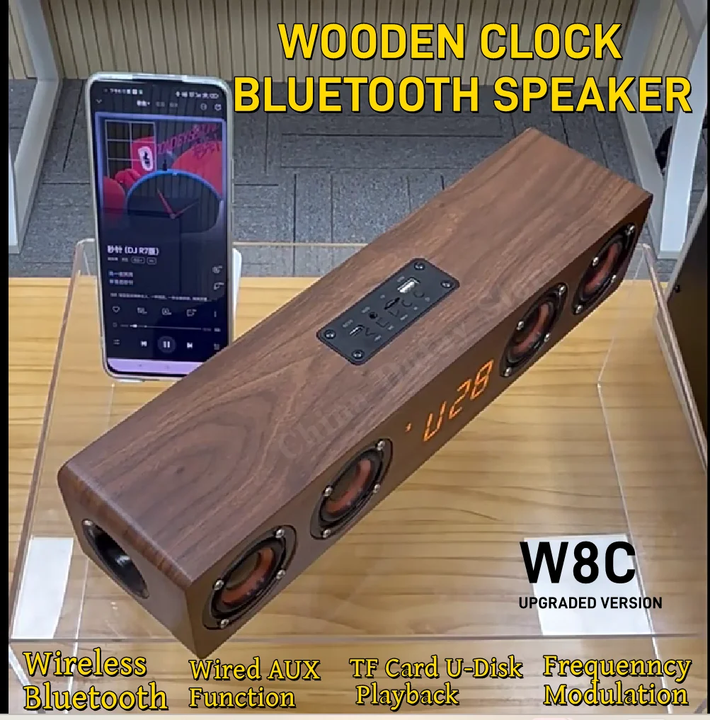 

40W Wooden Portable Bass Column Home Theater Stereo Surround Bluetooth Speaker Multi-Function Subwoofer Soundbar Support TF FM