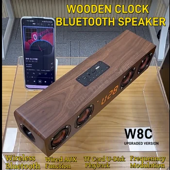 40W Wooden Portable Bass Column Home Theater Stereo Surround Bluetooth Speaker Multi-function Subwoofer Soundbar Support TF FM