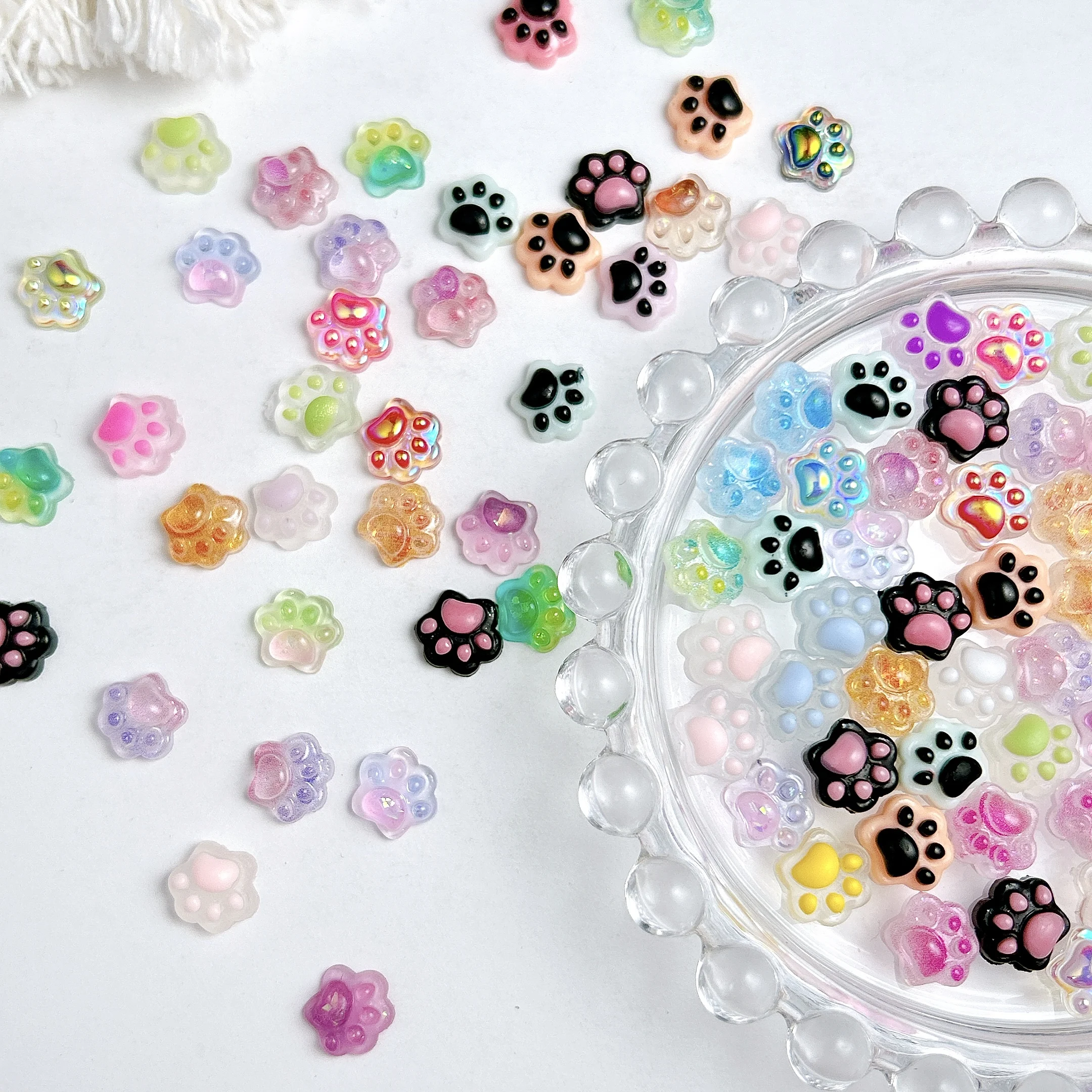 30PCS Gradient Color Puppy Paw Resin Nail Charms Cute Translucent Cat Paw Animal Claws Nail Art Decorations for DIY Nails Design