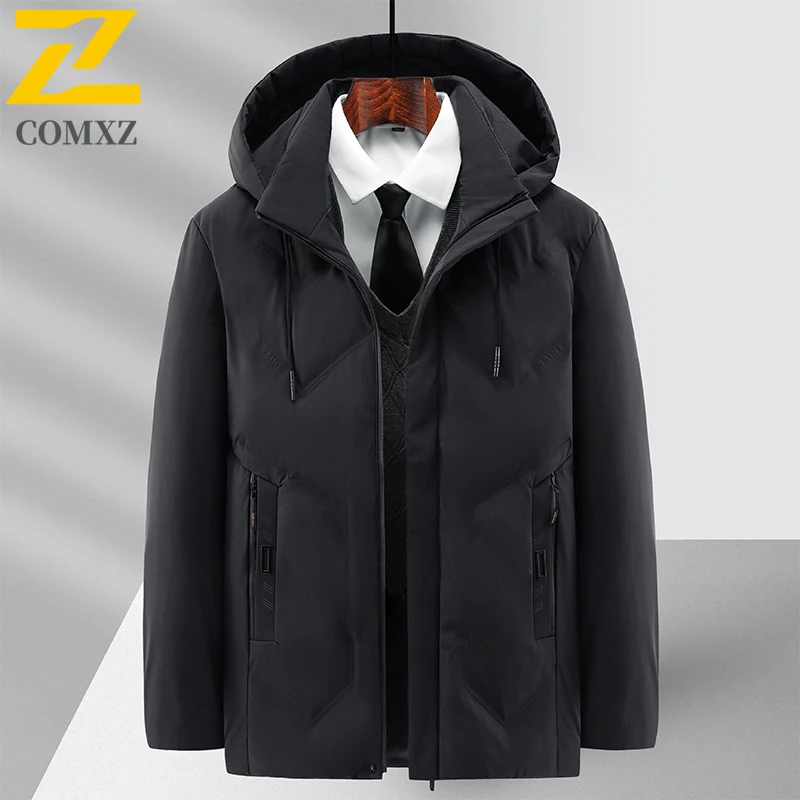 New Winter Jacket 2025 Men Fashion Warm Business Casual Detachable Hood Cotton Coat Thickened Cold Weather Snow Padding Coat