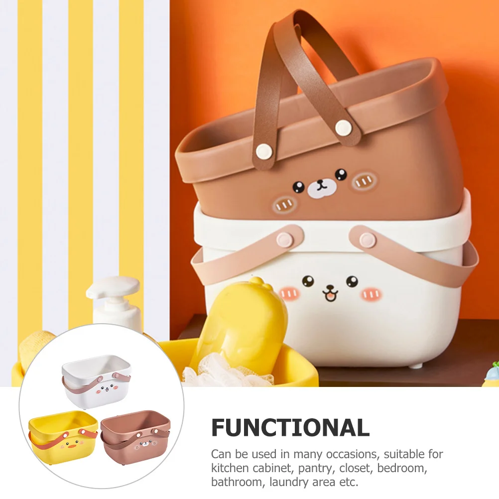 

3pcs Cartoon Face Bath Basket Large Capacity Durable Pp Storage Basket For Bathroom Kitchen Bedroom Home Organization Toiletry