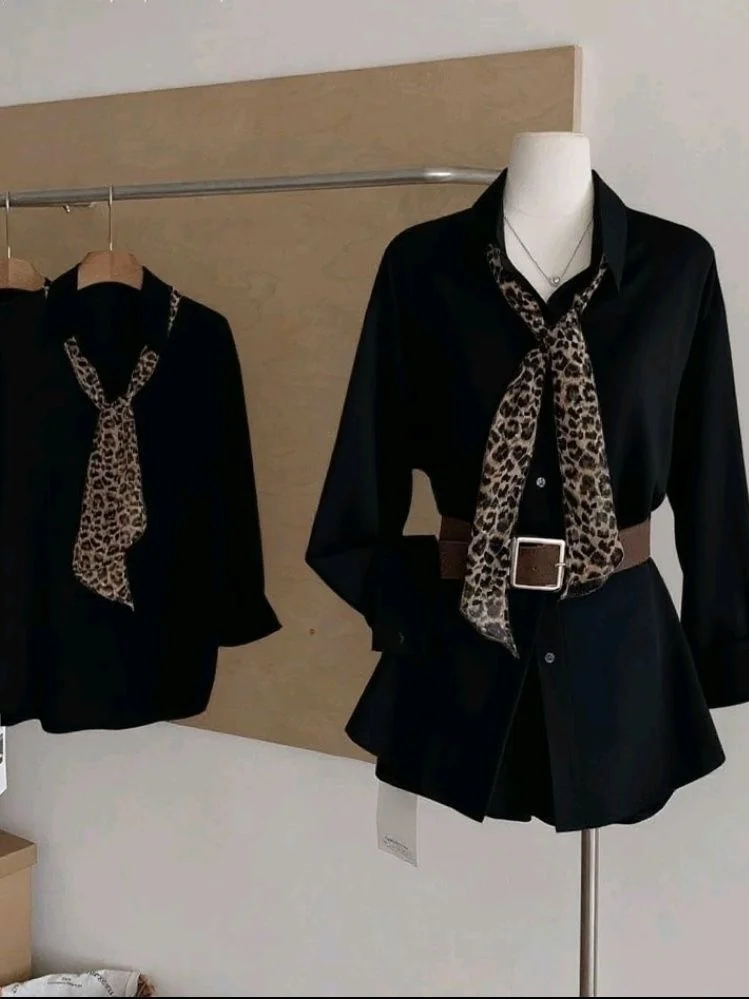 

Ранняя осень 2025 г., свободные длинные свеки с леопардовым принтом irt, женские утягивающие элементы Ne Design, дышащий полиэстер, повседневный...