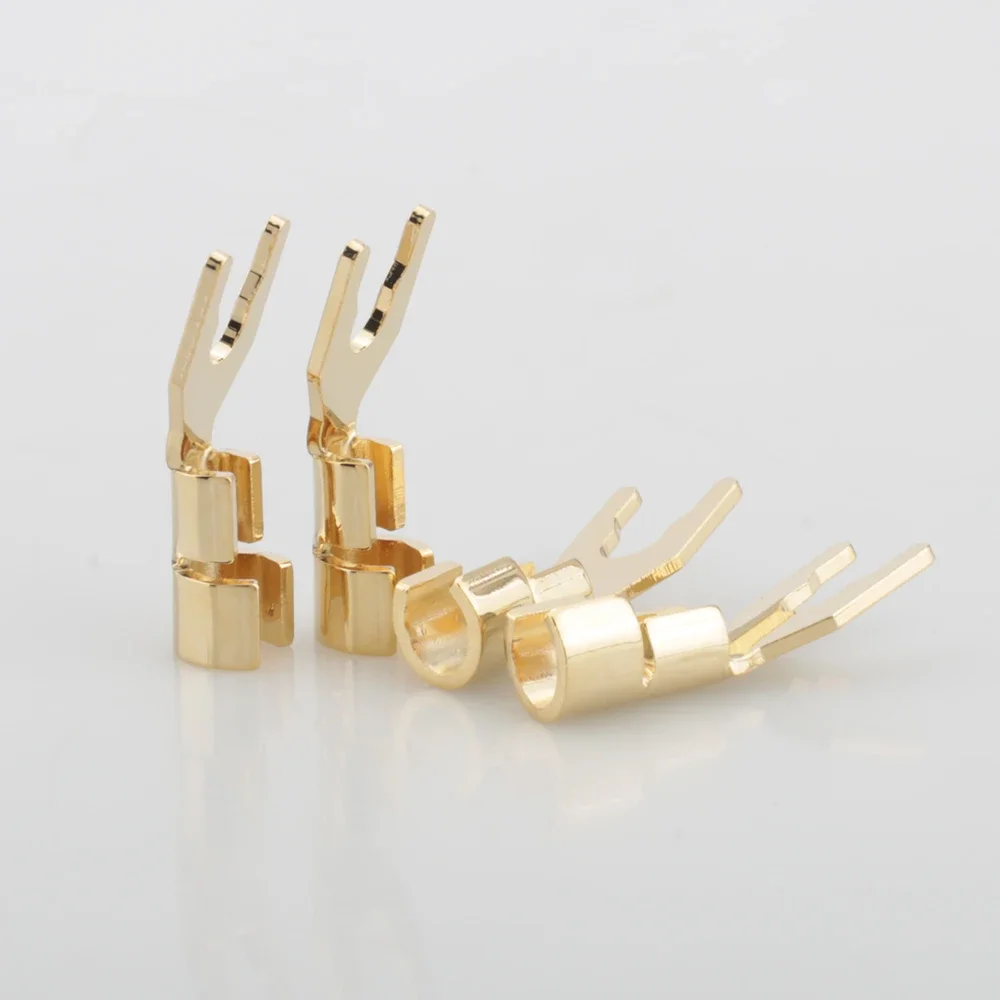 

HiFi Solid Copper Gold Spade Plug Speaker Cable Wire Connector Speaker Y Spades DIY speaker cable Spade plug Terminal Plug