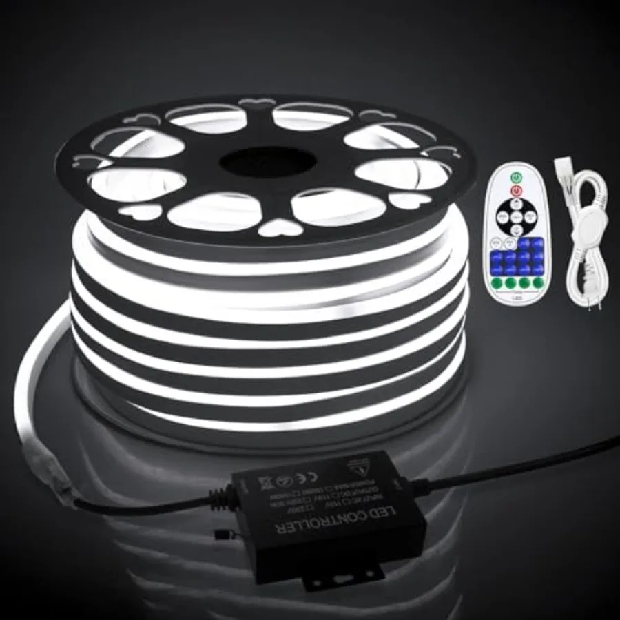 

Outdoor Neon LED Rope Lights Waterproof 150Feet AC 110V~130V Cold White Neon LED Flexible Rope Light with Dimmable Controller L