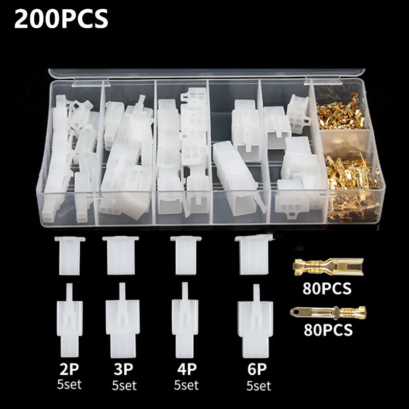 200Pcs 2.8mm 2/3/4/6 pin Automotive Electrical Male Female Cable Terminal Motorcycle Plugs Wire Connector SN-48B Crimp Plier Kit