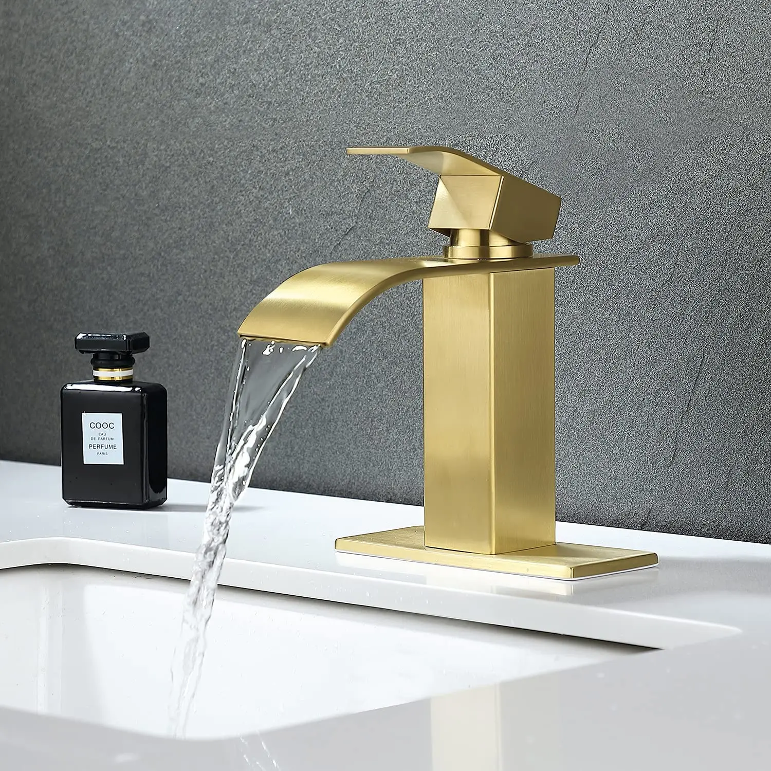 Gold Waterfall Spout Bathroom Faucet,1 Handle 1 Hole Bathroom Vanity Sink Faucet, Rv Lavatory Vessel Faucet Basin Mixer Tap