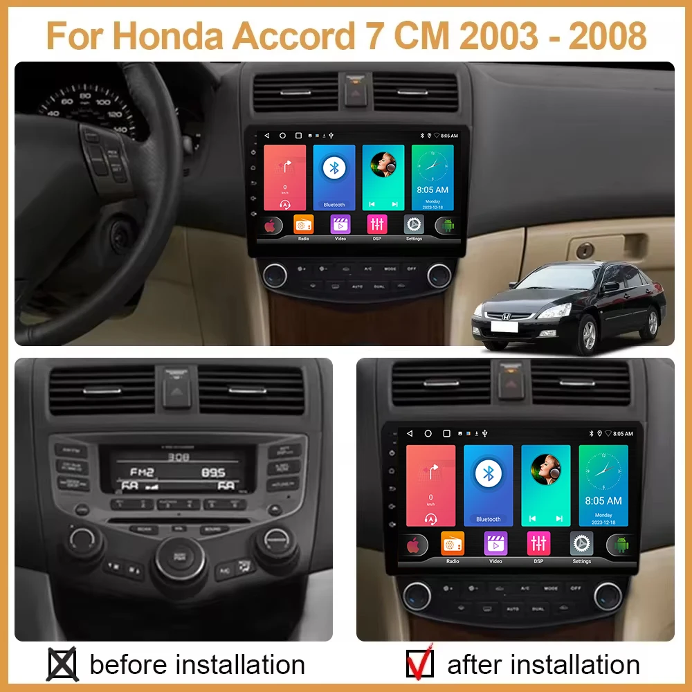 Android Auto For Honda Accord 7 CM 2003 - 2008 high-performance CPU 5G Wifi BT Car Radio Stereo Multimedia Player Carplay QLED