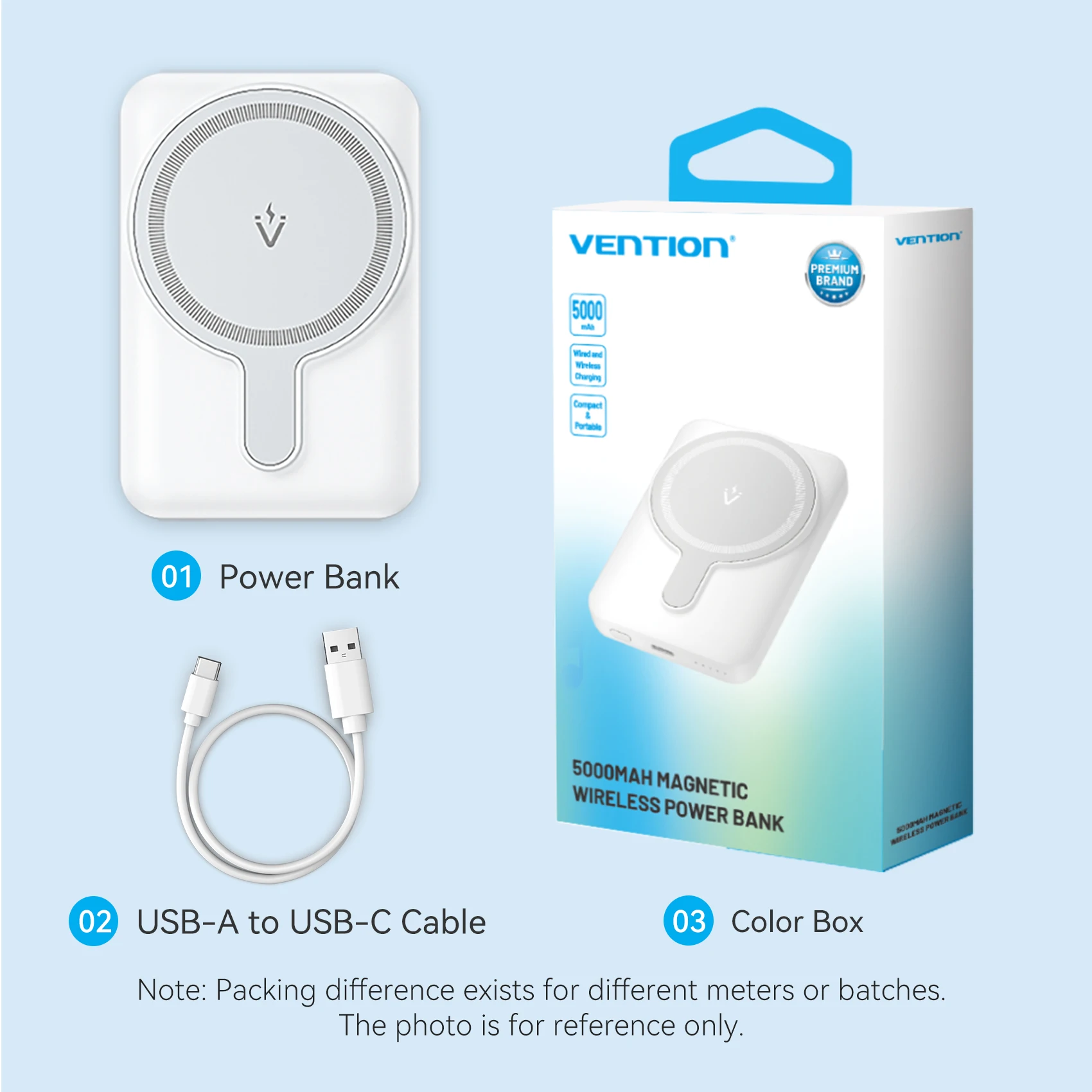 Vention بنك الطاقة المغناطيسي 5000 مللي أمبير رقيقة لاسلكية محمولة بطارية احتياطية PD 20 واط شاحن سريع آيفون 16 ، 15 ، 14 ، 13