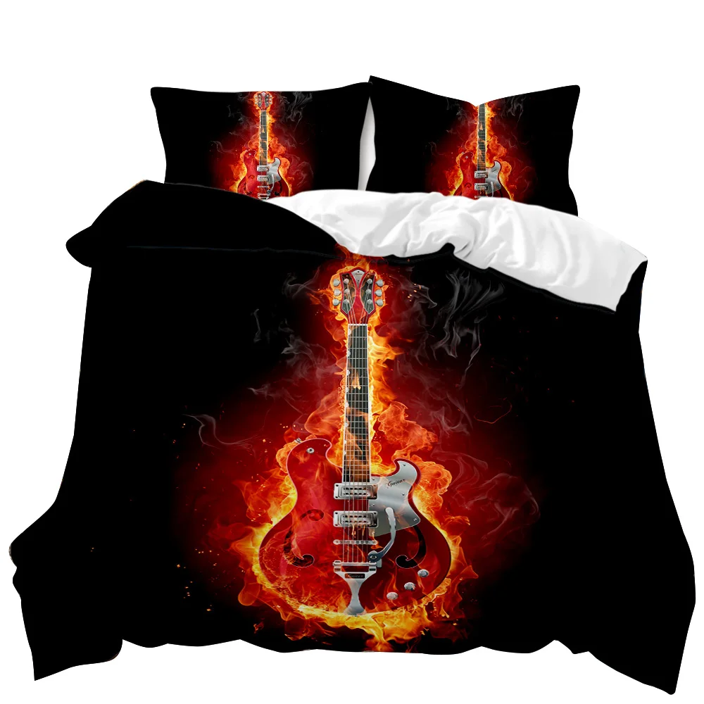 Guitar Duvet Cover Set Electric Guitar In Burning  Musical Creativity Concept Music Double Queen King Size Qulit Cover