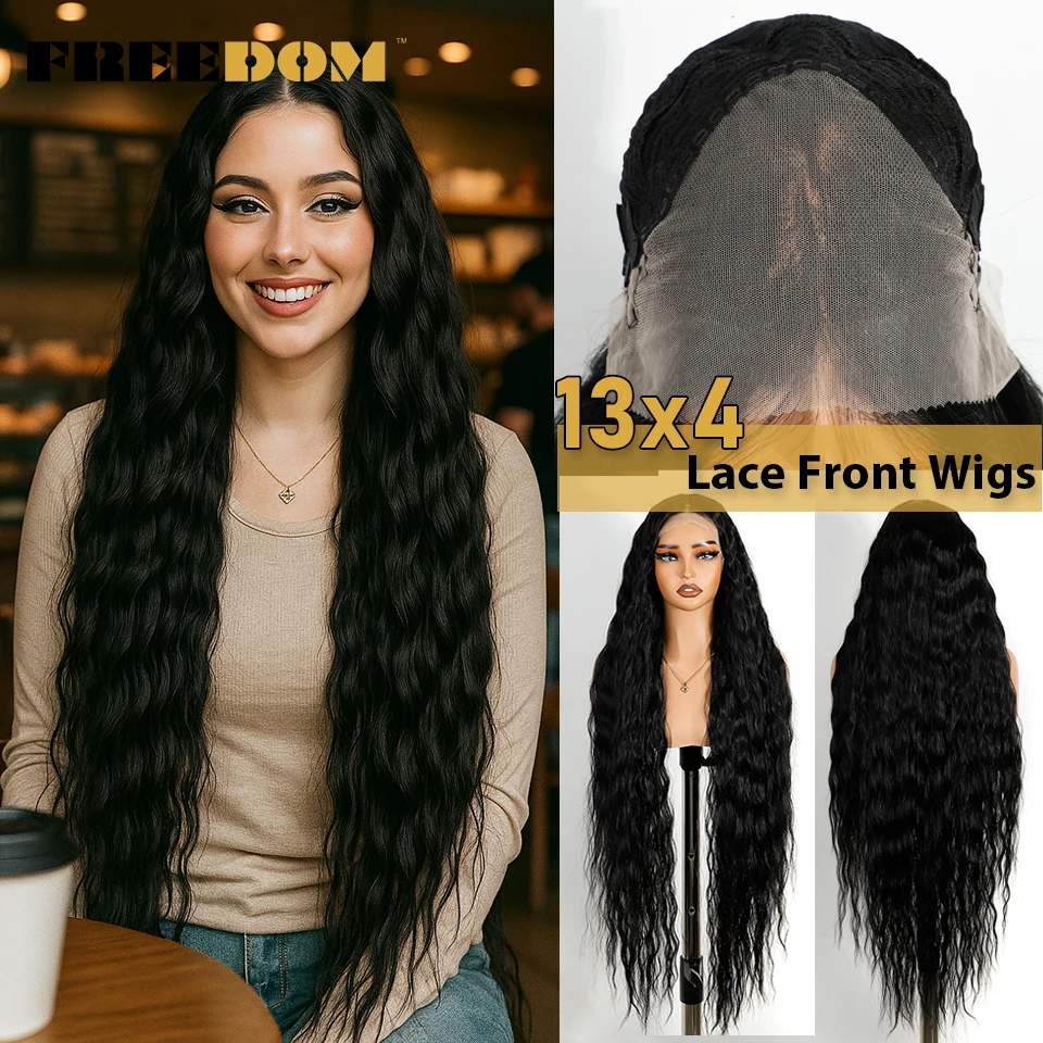 

FREEDOM Synthetic Lace Front Wigs For Women 40 Inch Super Long Bohemian Curly Lace Frontal Wig Black 13x4 Free Part Lace Wigs