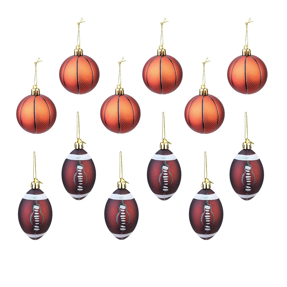 

12 Pcs Rugby Decorative Pendants Sports Ornaments Hanging Football Decorations Christmas Balls Plastic